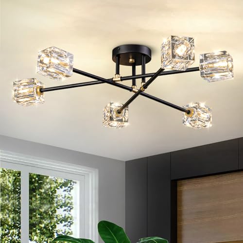 6-Lights Semi Flush Mount Ceiling Light Fixture, Modern Black and