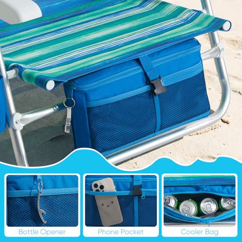 Old Bahama Bay Beach Chairs for Adults, 7-Position Classic Lay Flat Beach Chair Reclining Beach Chair, Portable Aluminum Backpack Beach Chair with Towel Bar & Cooler Bag - image 7