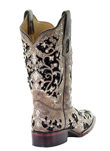 Corral A3648 Floral Embroidered Glitter Inlay And Studs Square Toe Boots (9.5) #TOP2