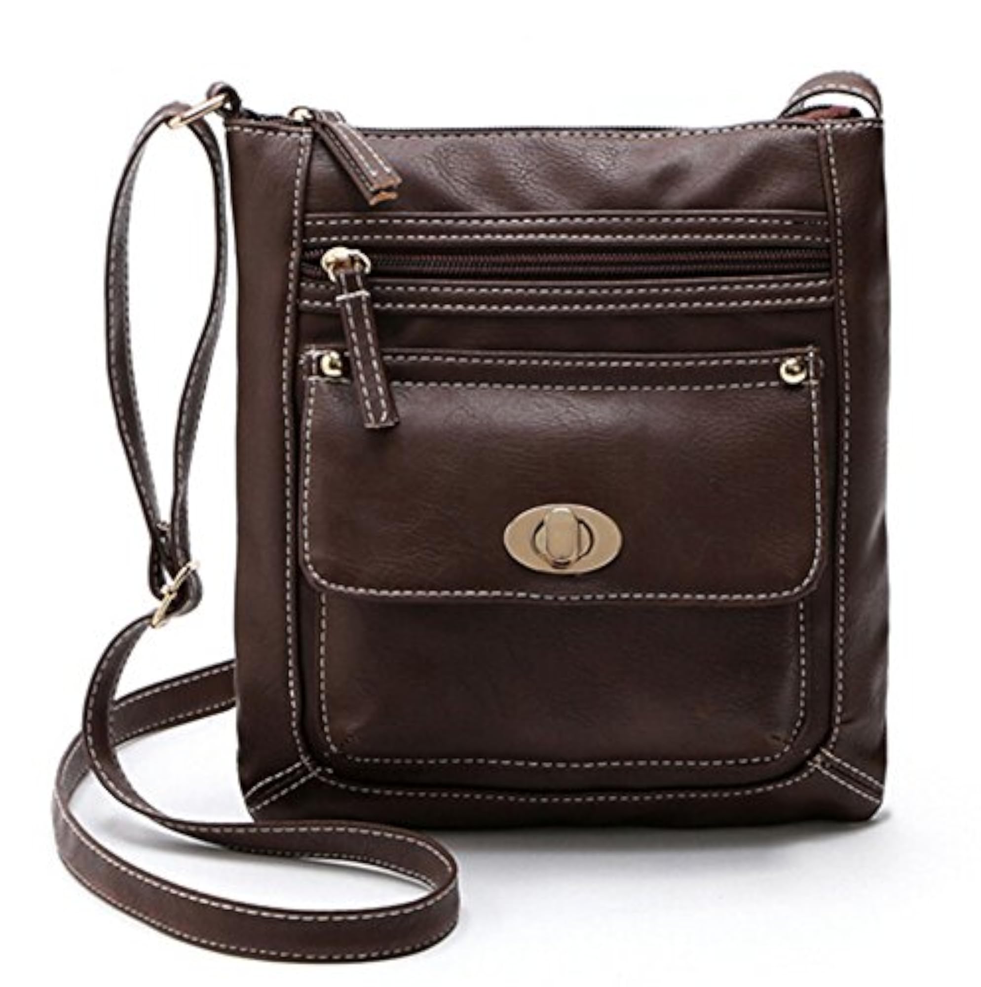 Women's Genuine Leather Multi-Pocket Crossbody Bag, Coffee