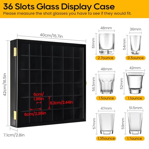 Image of TJ.MOREE Shot Glass Display Case 36 Slots Glass Display Holder Wall Mounted | Fits Standard Size Shot Glasses