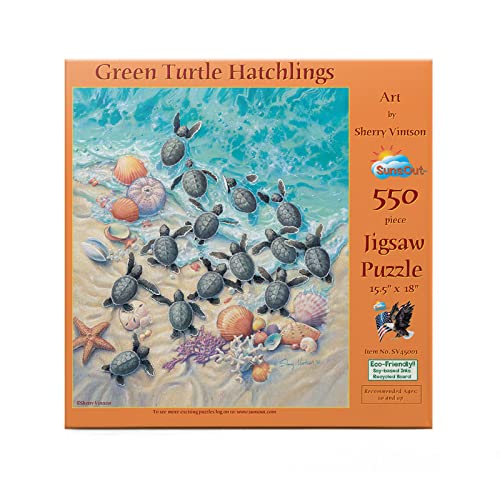 SUNSOUT INC - Green Turtle Hatchlings - Rompecabezas de 550 piezas por el artista Sherry Vintson - Tamaño terminado 15.5" x 18" - MPN# SV45501 miniatura 1