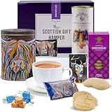 Hattie's Gifts Scottish Afternoon Tea Hamper for 2 - Highland Cow Fudge, Shortbread & Brodies Edinburgh Tea - Birthday, Thank You & Anniversary Hampers for Women & Men