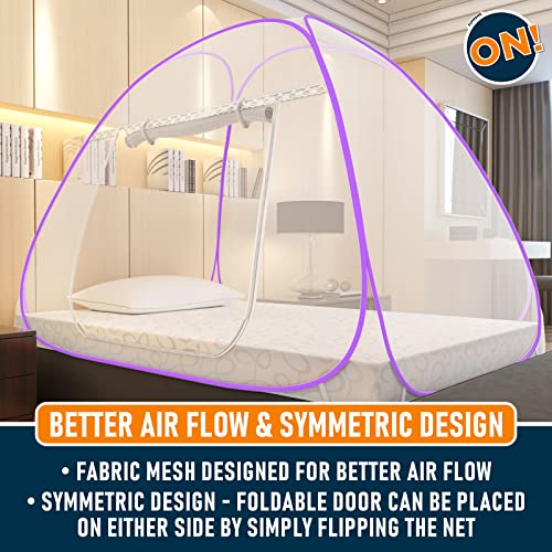 Image of KOLAR Supreme On Mosquito Net for Single Bed, 6.5 Feet X 4 Feet Premium Machardani with 30 Pair of Stars, Strong and Durable, 30 GSM, Tent Type, Foldable, Corrosion Resistant (Single Bed, Purple)