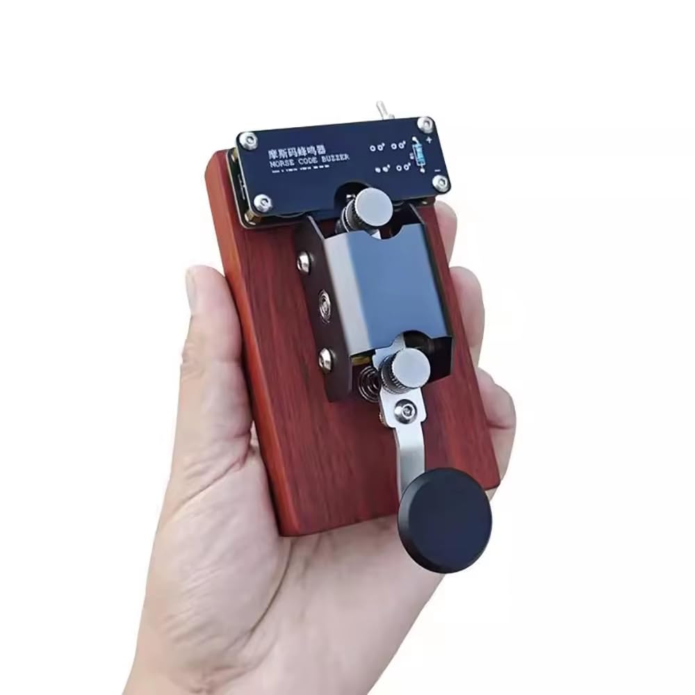 Tasto Dritto Codice Morse, Tasto Telegrafico Manuale con Feedback Sonoro e Luminoso, Strumento Comunicazione Radio Vintage, Base in Legno Rosso