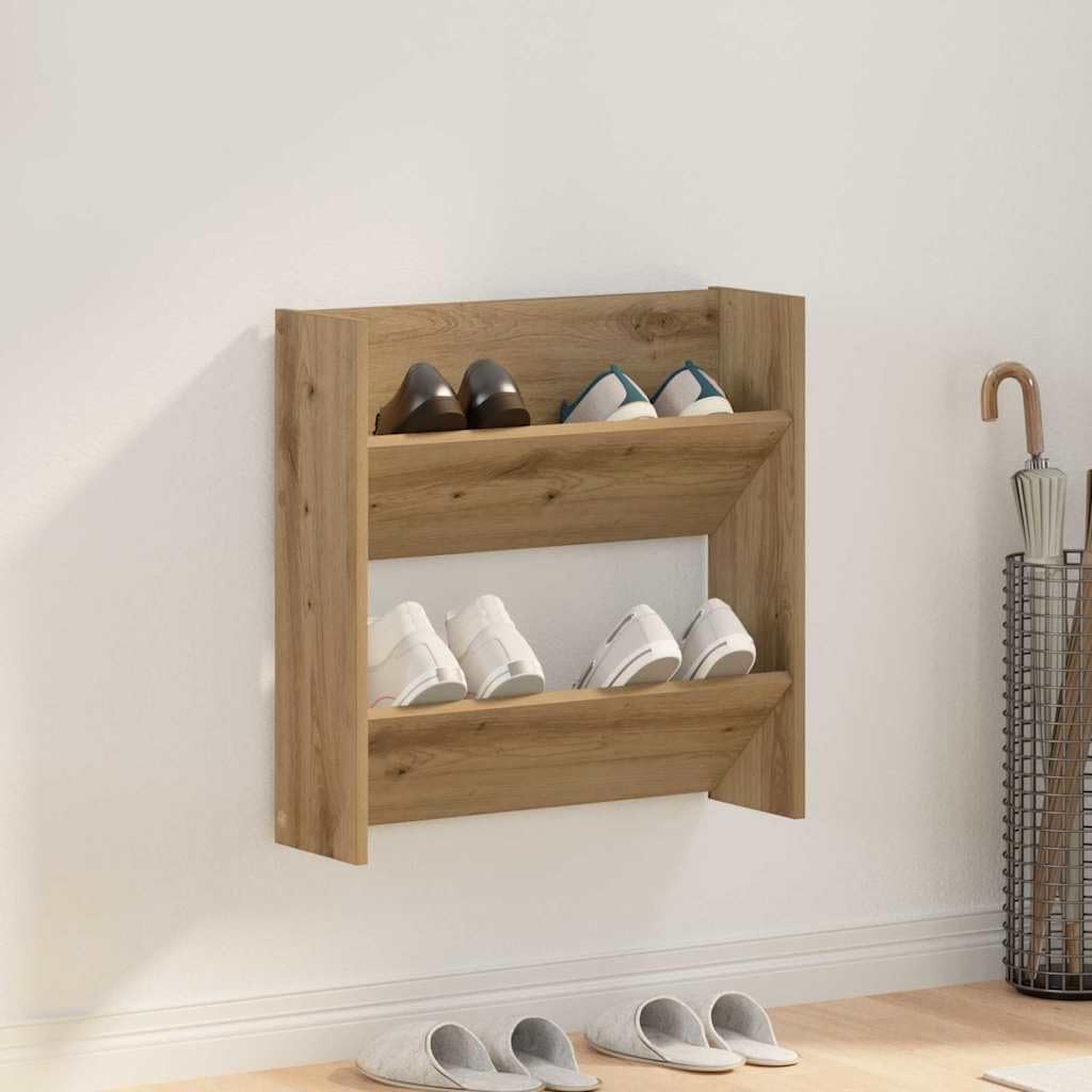 Wandschuhschrank aus Holzwerkstoff Artisan Eiche, 60 x 18 x 60 cm, 2 Regalfächer, für Flur Diele Eingang, platzsparende Schuhaufbewahrung mit Stabiler Wandmontage