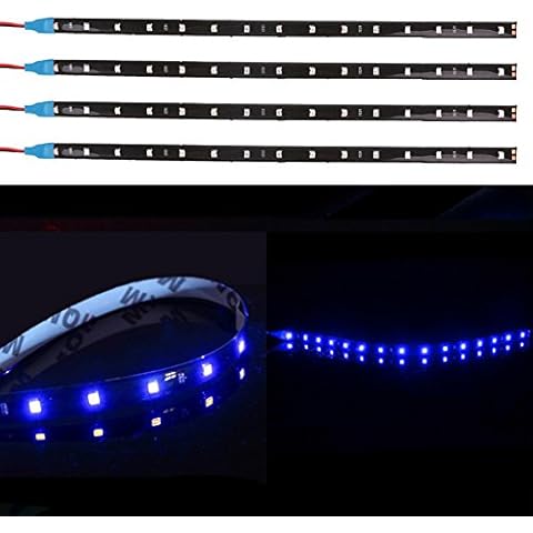 TABEN 12V Car Motorcycle 30CM LED Waterproof Flexible Light Strip Blue 1210-15SMD (4-Pack) Cover