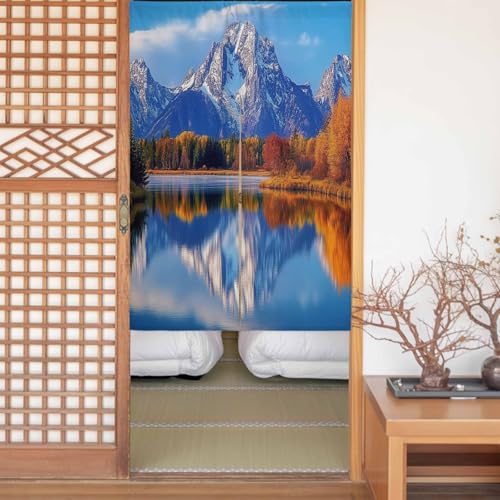 のれん 遮光 おしゃれ 暖簾カーテン 間仕切り 仕切り 目隠し 防寒 防音 厚手 和風 玄関 キッチ リビング 出入り口 グッズ 寝室 春夏秋冬 森 もみじの木 雪山 風景 木 湖 現実 幅85x丈120cm