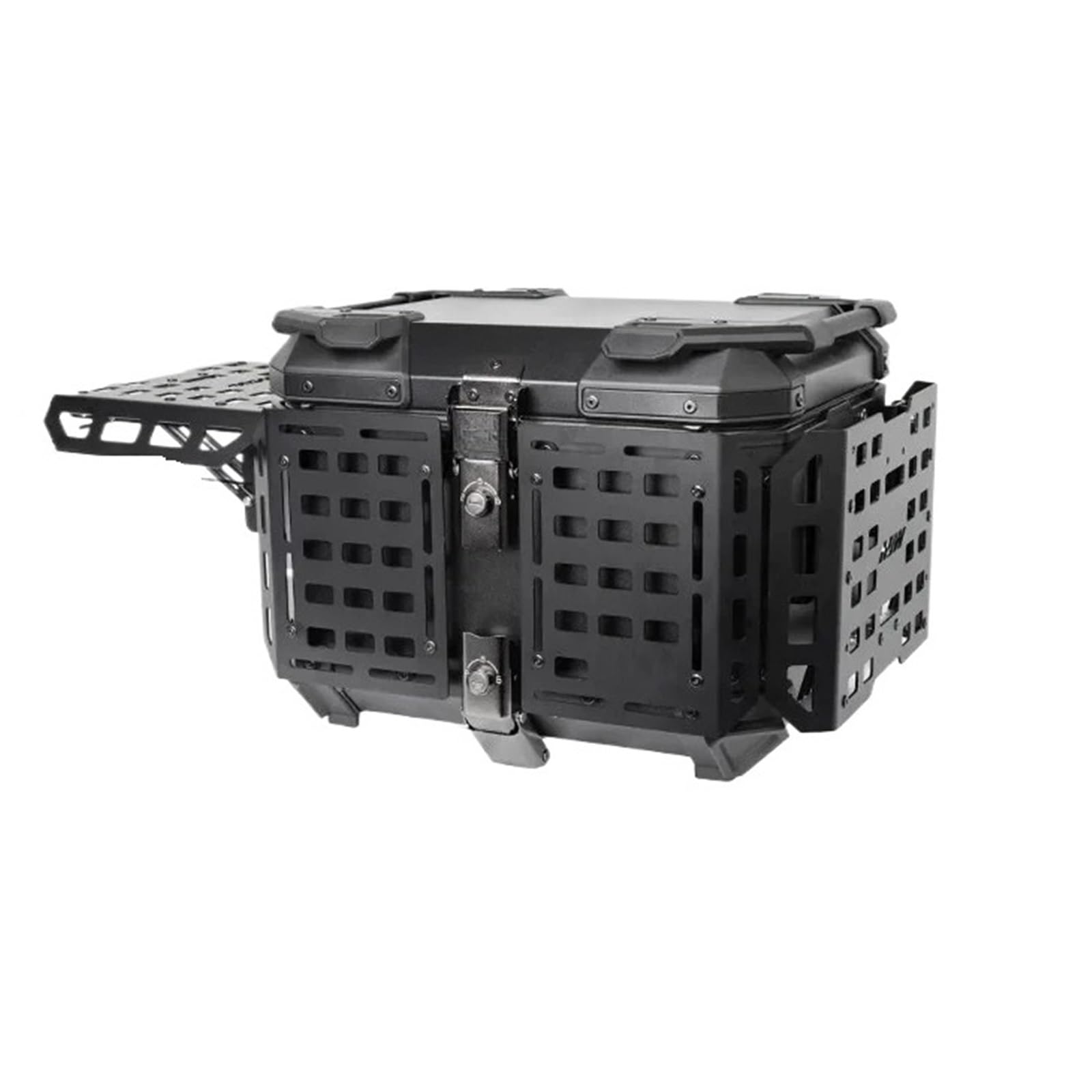 Moto Valise Topcase pour Moto 45L en Alliage d'aluminium, hayon blindé Multifonctionnel argenté Portable avec Plaque inférieure, Coffre Noir pour Voiture électrique(Black)