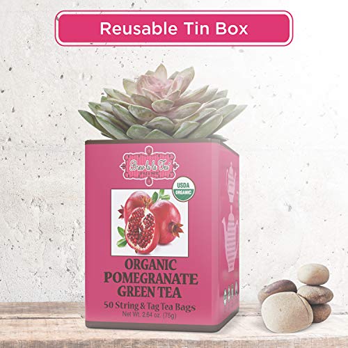 Image of Brew La La Organic Green Tea - Pomegranate Flavor - 50 Tea Bag Tin - Low Caffeine - USDA Certified Organic