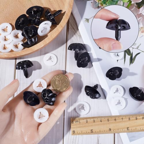 GORGECRAFT 20PCS Large Matte Safety Noses Black Craft Screw Dog Nose 24.5mm Crochet Stuffed Animals Doll Plastic Noses with Washers for Amigurumi Craft Doll Puppet Plush Bear Doll Making Supplies - Image 3