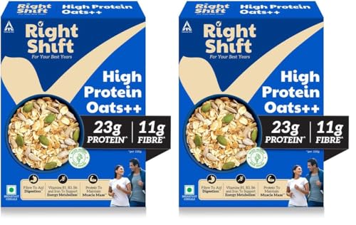 Image of Right Shift High Protein Oats++ with Millets & Seeds, 240g | 23g Protein, 11g Fibre | Helps you meet 35% of your daily protein intake when made with milk | Ideal for Weight Loss, High Fibre | Ready to Cook | No Added Preservatives