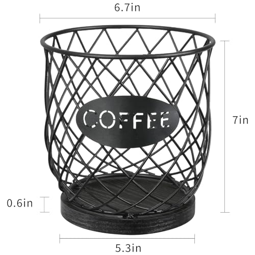 Image of YINMIT K Cup Holder Organizer, Sturdy Coffee Pod Holder Organizer, 35 Kcup Large Capacity Storage Basket for Kitchen Counter and Office Desktop (Black-Circular)