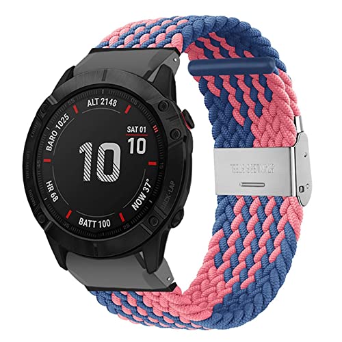 HSPTR 22mm 26mm Pink Blue Elastic Nylon Watch Strap?For Garmin Series Watches Replacement Watch Band Accessories?Men Women 22mm 26mm Quick Fit Nylon Watch Strap (Color : Pink Blue, Size : 26MM)