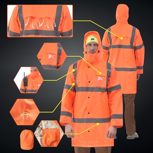 Image of A-SAFETY High Vis Rain Jacket Trench Coat &Safety Rain Jacket RIVER OTTER Rain Bibs ANSI Class 3
