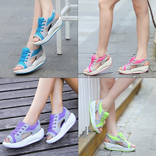 Lymphvity Women's Contrast Paneled Cutout Lace-Up Muffin Sandals,Summer Sports Leisure Mesh Peep Toe Wedges Sandals2