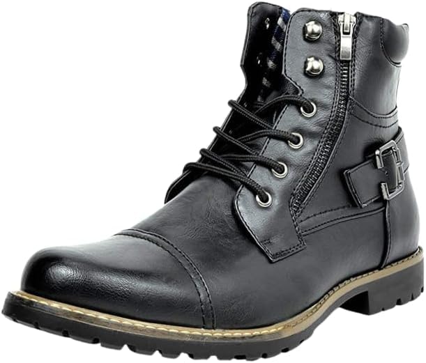 Men's Shoes Boots Metal Double Zipper, Motorcycle Fashion Men's mid-Cut Boots2