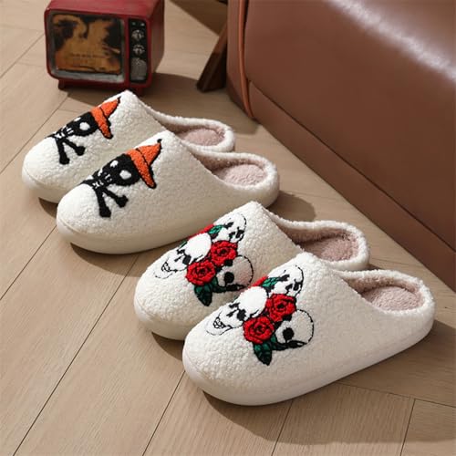 Image of Womens Mens House Slippers Retro Comfy Warm Plush Slip on Fluffy Memory Foam Home Sippers for Winter Indoor Outdoor