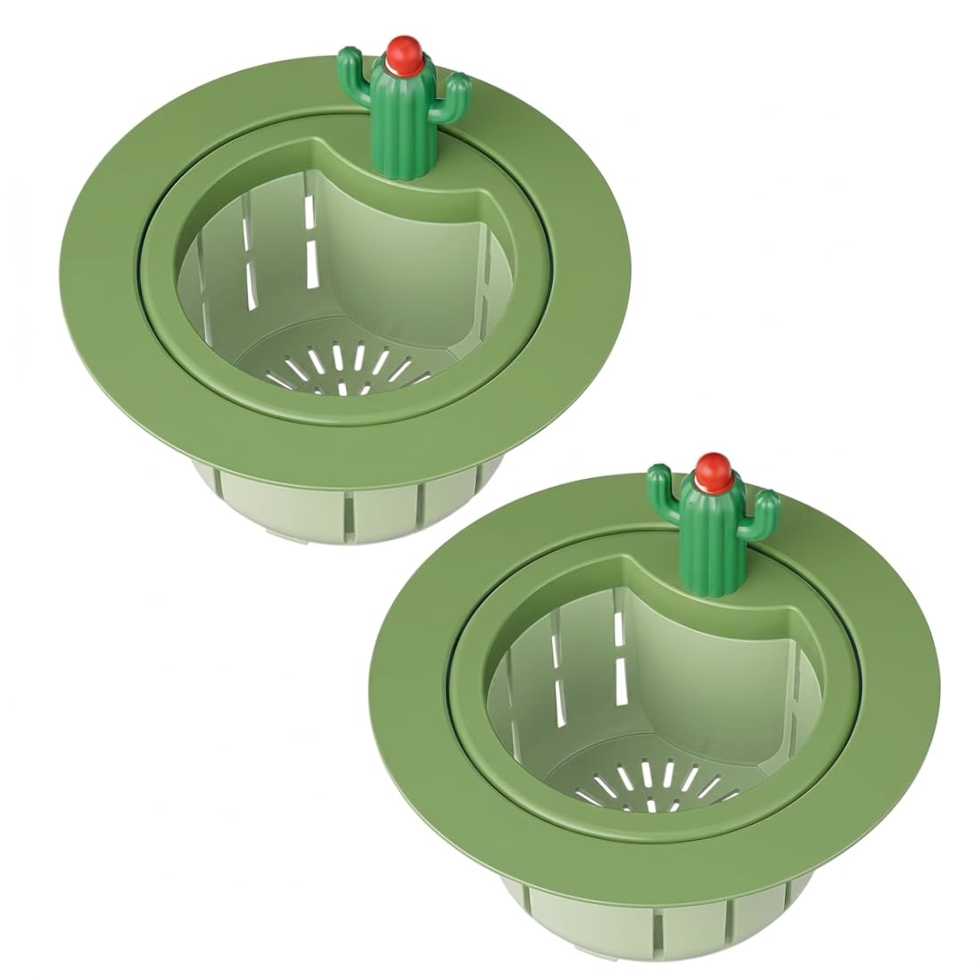 Xoeryoy 2PCS Cactus Sink Strainer, Anti-Clog Plastic Sink Filter Basket Fast Drainage Drain Cover for Kitchen Restaurant, Green