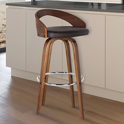 Armen Living LCSOBABRWA30 Sonia Barstool with Polyurethane Upholstery, 30 H, Walnut Wood Finish Brown
