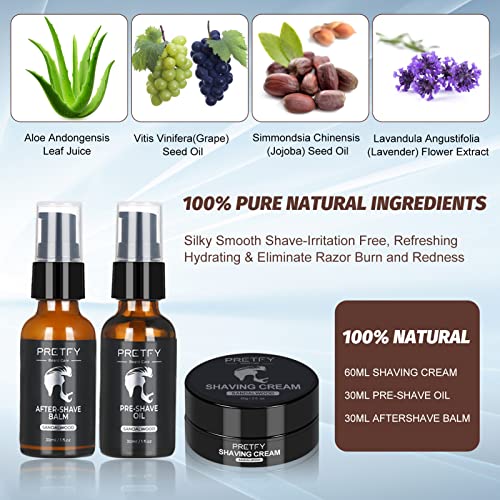 Shaving Kit for Men, 8 in 1 Beard Care Kit with Sandalwood Shaving Cream, Pre Shave Oil, Aftershave Balm, Safety Razor, Shaving Brush, Bowl & Soap, Shaving Apron Bib Aftershave Men Gift Shaving Set - Image 4