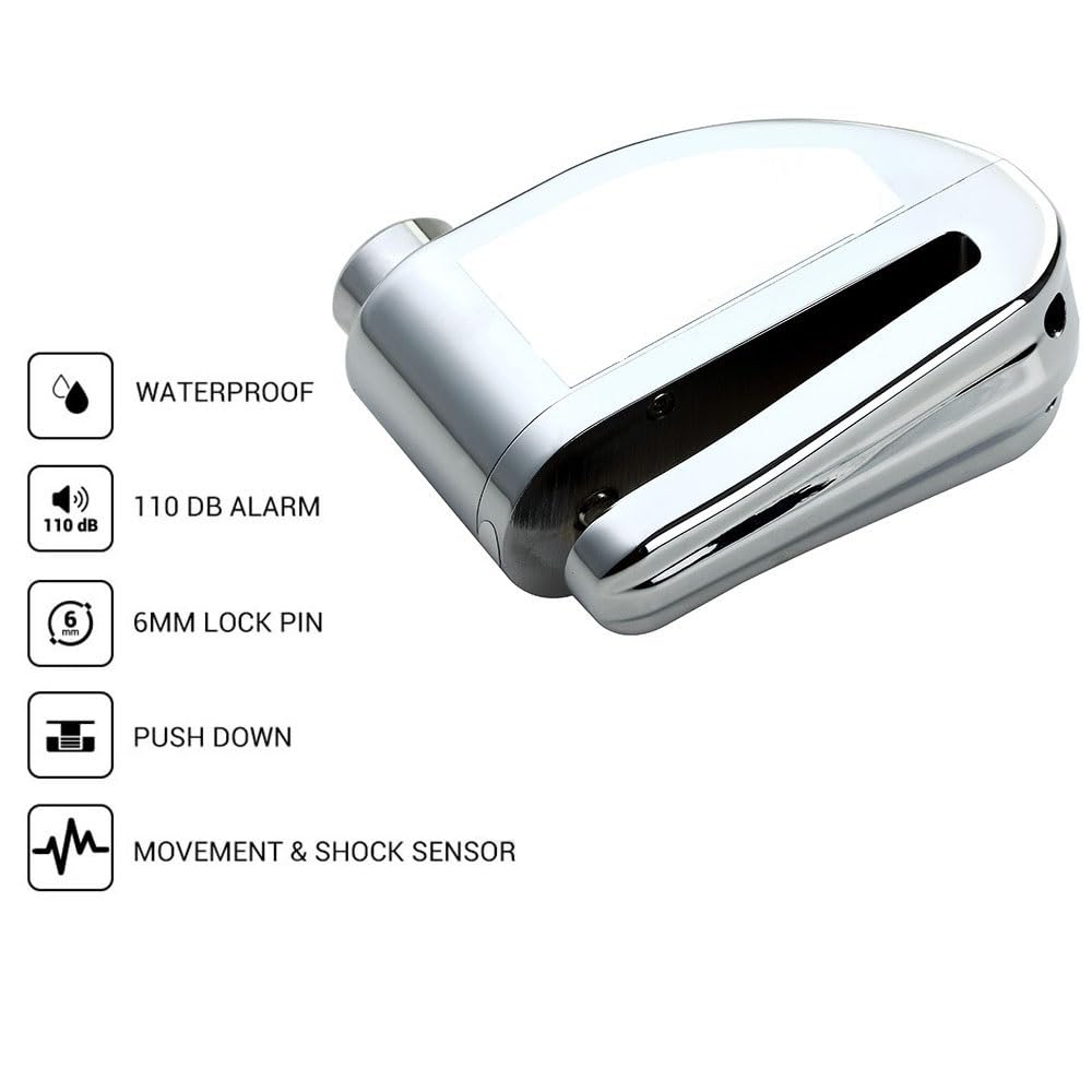 Lucchetto Sensore del sistema di allarme di sicurezza del freno a disco antifurto per blocco moto Sensore impermeabile Serratura Antiscass(Silver Disc Lock)