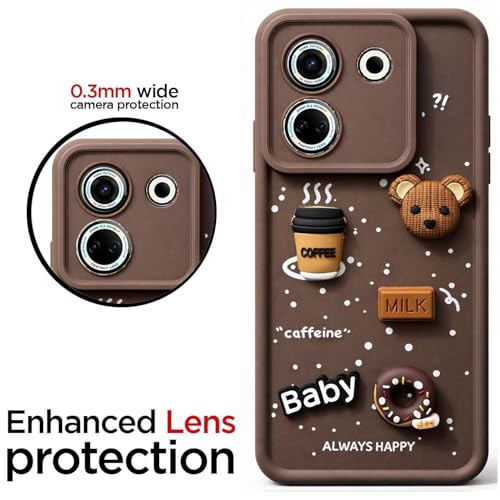 Image of Bintage Ball Bear| Donut| Milk Cake| Baby| Coffee Rubber Case Full Body & Camera Protection Back Cover Compatible for Tecno Camon 20 4G - Brown