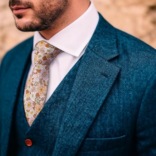 Image of Barry.Wang 100% Cotton Floral Ties for Men 63 inch Extra Long Necktie Clip | Fashion Cotton Printed Neckties,Wildflower 2.76 inch Ties Skinny,Gift Box,Groomsmen Wedding‌ Engagement Graduation
