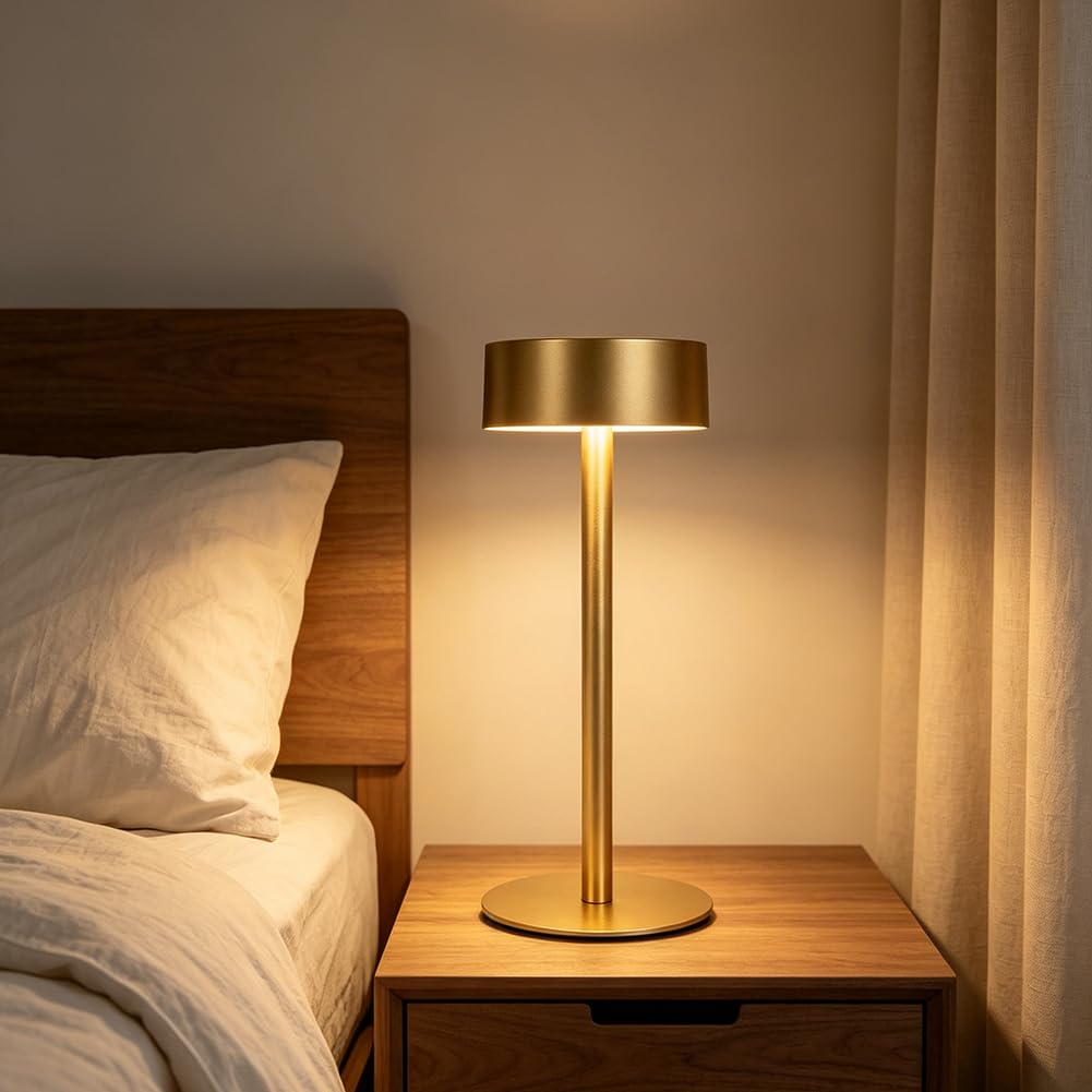 LED Tischlampe Kabellose Akku Dimmbar Tischleuchte 3000K Warmes Licht USB Aufladbar Batteriebetrieben Nachttischlampe Touch Schalter 3 Helligkeitsstufen für Esszimmer Terrasse Schreibtisch