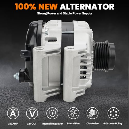 Image of 160A High Output Alternator Compatible with 2015-2017 Chrysler 200 3.6L, 2014-2022 Jeep Cherokee V6 3.2L, 12V Alternator 6-Groove Decoupler Pulley Clockwise, Replace# 4210000820, 56029622AB