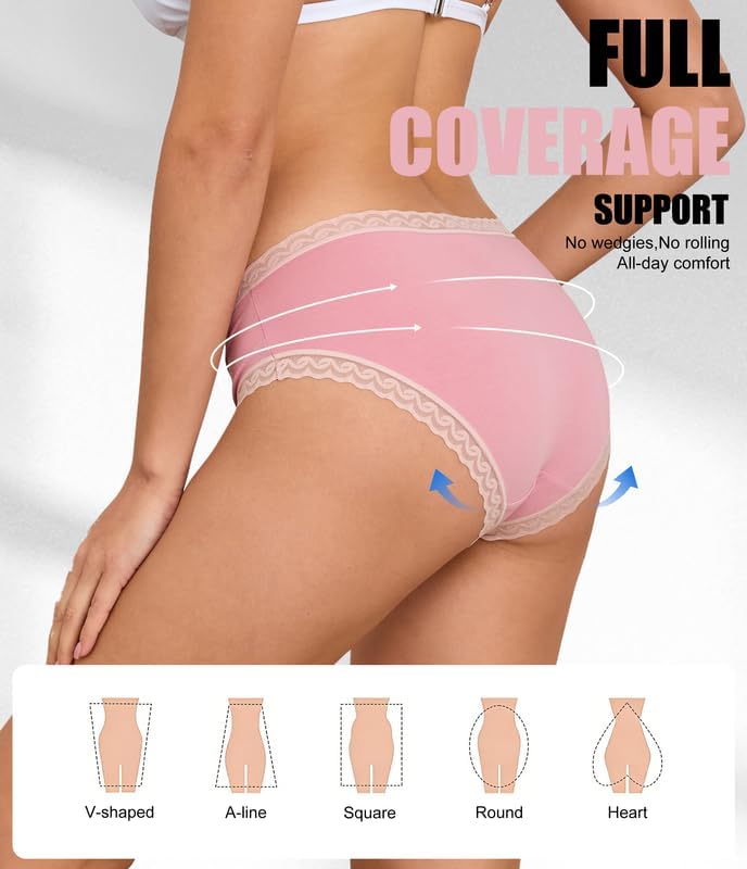 ANLIQI Cotton Underwear for Women Soft Lace Trim Hipster Panties Low Rise Bikini Undies Multipack - Image 6