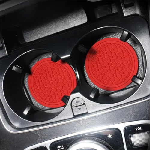 Image of Mandark 2PCS Car Cup Holder Coasters, 2.75 Inch Non-Slip Insert Water Bottle Holder Pads, Dustproof Automotive Interior Accessories Mat, Universal for Vehicles, Trucks, RVs and More(Red)