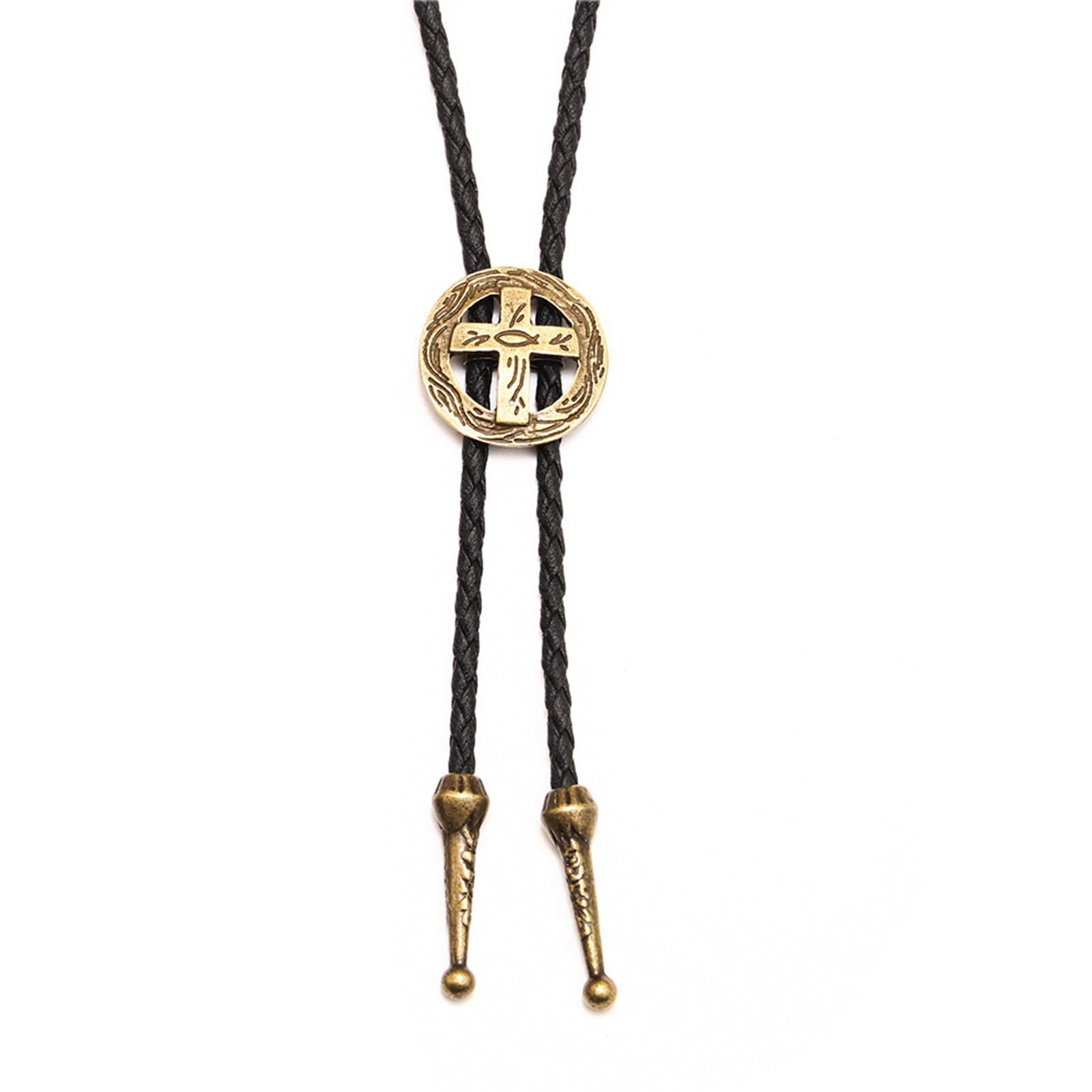 Jiqoe Men's Bronze /Silver Color Bolo Tie For Carnivals Necktie Hollow Out Cross Buckle Decors Bolo Tie New Year Gift For Cowboy Neckties For Cowboy Necktie Necklace Western Cowboy Necktie