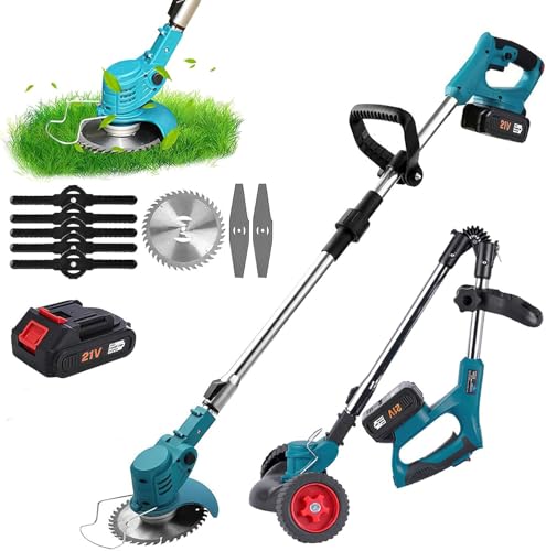 Cortadora de césped eléctrica plegable, 21 V 6500 mAh cortacésped inalámbrico cortadora de césped alimentada por batería, cortadora de césped para césped, cortadora de césped eléctrica plegable (1