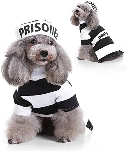 LUCKSTAR Prisoner Dog Costume - Prison Pooch Dog Halloween Costume Party Pet Dog Costume Clothes Cosplay with Hat for Teddy Pug Chihuahua Cat (Large)