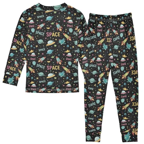 Pajama Sets Long Sleeve Space Themed Pattern with Rockets Soft Comfy Sleepwear 2 Piece PJS 3-8T3