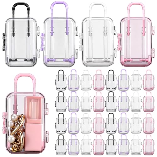 SilTriangle 48 Pcs Mini Suitcase Party Favor Gift Box 3 x 2 x 1.5 Inches Mini Plastic Travel Suitcase Empty Candy Tiny Luggage Cute Storage Containers Packaging Case Decorative Treat Boxes