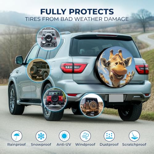 Image of GENANY Giraffe Father's Day PVC Spare Tire Cover for RV Trailer, Waterproof, No Camera Hole, Size 17 Fits 31-33 Inch