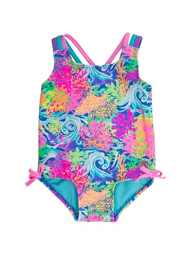 Image of RuffleButts Girls UPF50+ Sun Protection Tie Shoulder /Cross Back One Piece Swimsuit