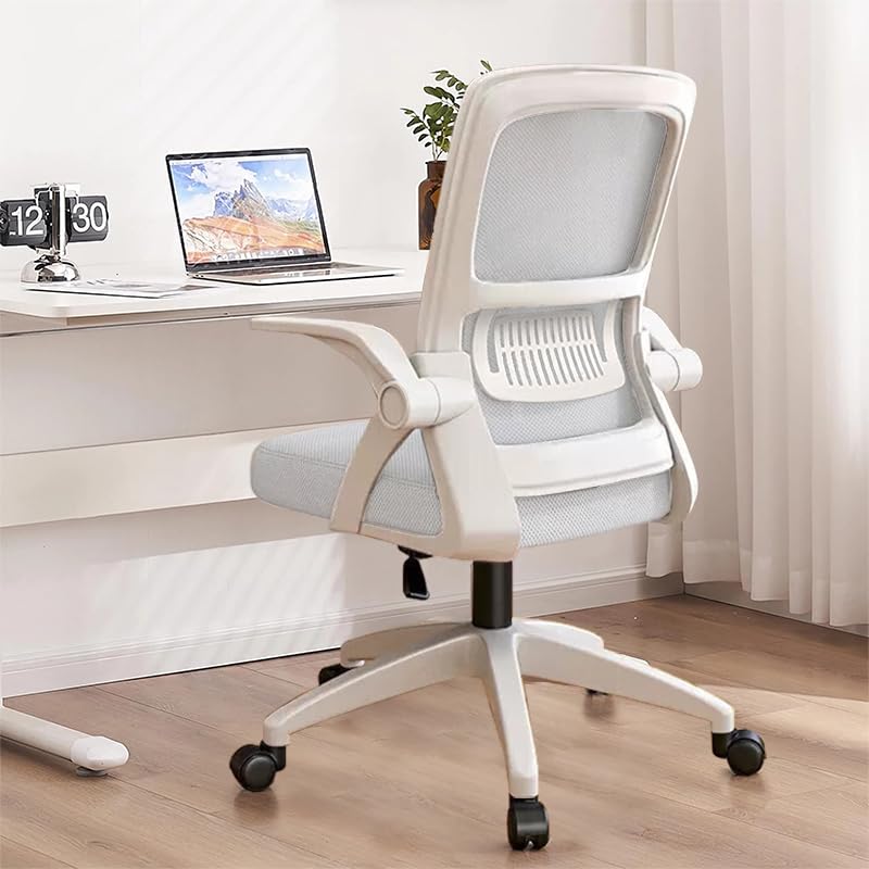 XUEGW Ergonomic Mesh Office Chair - Breathable Swivel Desk Chair with Flip-Up Arms & Lumbar Support,Home Office Computer Chair(White) — image 1