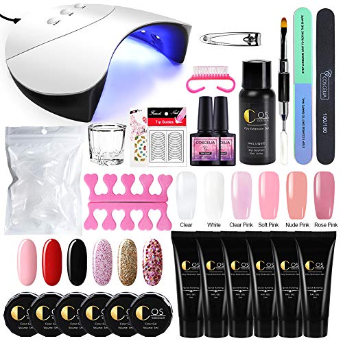 Saint-Acior 36W UV/LED Lámpara Uñas Secado Esmalte Semipermanente con Temporizadores 60/90/120s 6PCS Poly UV Gel Gel Extensión Gel Constructor Top Coat Base Coat Manicura Kit