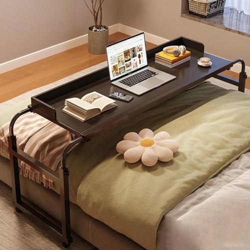DAMOIFFP Mesa sobre la Cama Mesa para computadora portátil, Mesa de Cama de 115-210 cm, Carro de Almacenamiento con Ruedas, Escritorio para computadora portátil con 4 Ruedas, Altura Ajustab