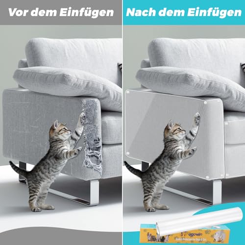 Kratzschutz Sofa Katze, Kratzfolie Katzen Selbstklebend 30cm x 5m, Anti Kratz Folie für Katzen und Hunde, Kratzschutzfolie Transparent für Möbel Couch Sofa Wand Tür Schutz