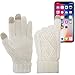 DG Hill Warm Texting Gloves For Women, Cable Knit Touchscreen Winter Text Gloves Cute & Cozy Fleece Lining Off-White One Size