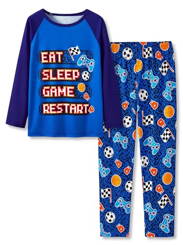 Image of Tebbis Boys Comfy Trendy Print Long Sleeve & Pants Pajama Set Sizes 6-18