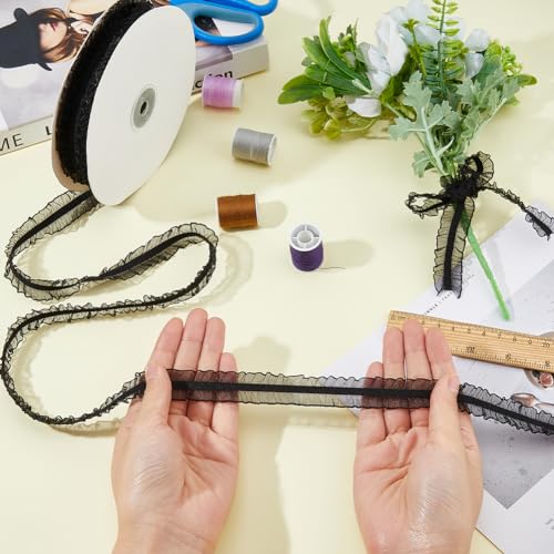 Hobbspring 15 Yards Elastic Stretch Ruffled Trim Black Double Ruffle Lace Trim 3/4 inch(20mm) Wide Fabric Lace Trim Band for Sewing Dress Decoration and Gift Wrapping - Image 3