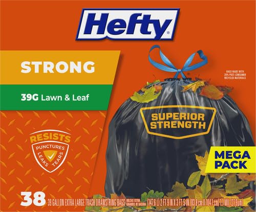 Image of Hefty Strong Lawn & Leaf Trash Bags,39 Gallon,38 Count (Pack of 3)