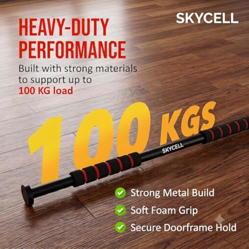 Image of SKYCELL Pull Up Bar for Home for Kids (100 kg Capacity) | Wall Mounted Pull Up Bar with Anti-Skid Grip | Heavy-Duty Pullup Bar for Home for Kids | Strength Training & Exercise Bar