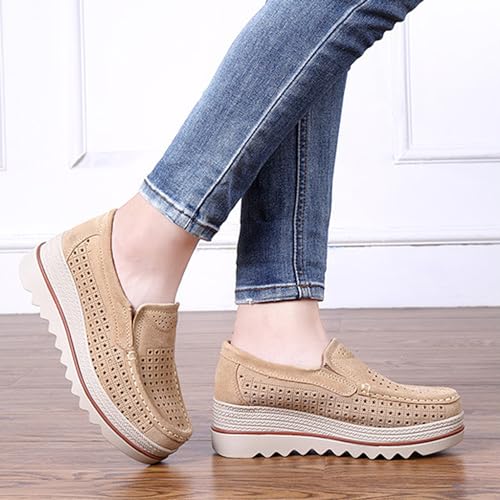 Image of YING LAN Women Slip On Loafers Comfort Suede Moccasins Wide Low Top Shoes