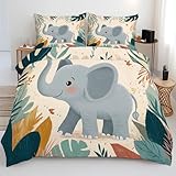 Housse de Couette 90x190 Enfant Éléphant Dessin Animé - Parure de Lit 1...